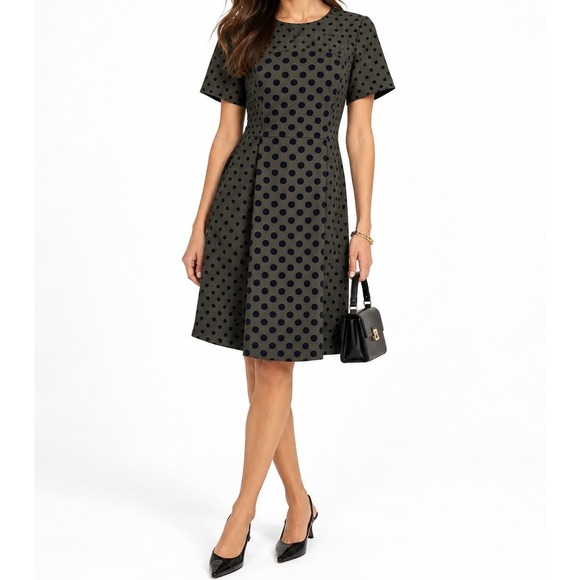 Boden Dresses & Skirts - Boden Kathryn Wool Blend Dress Olive Navy Flocked Polka Dot 12L